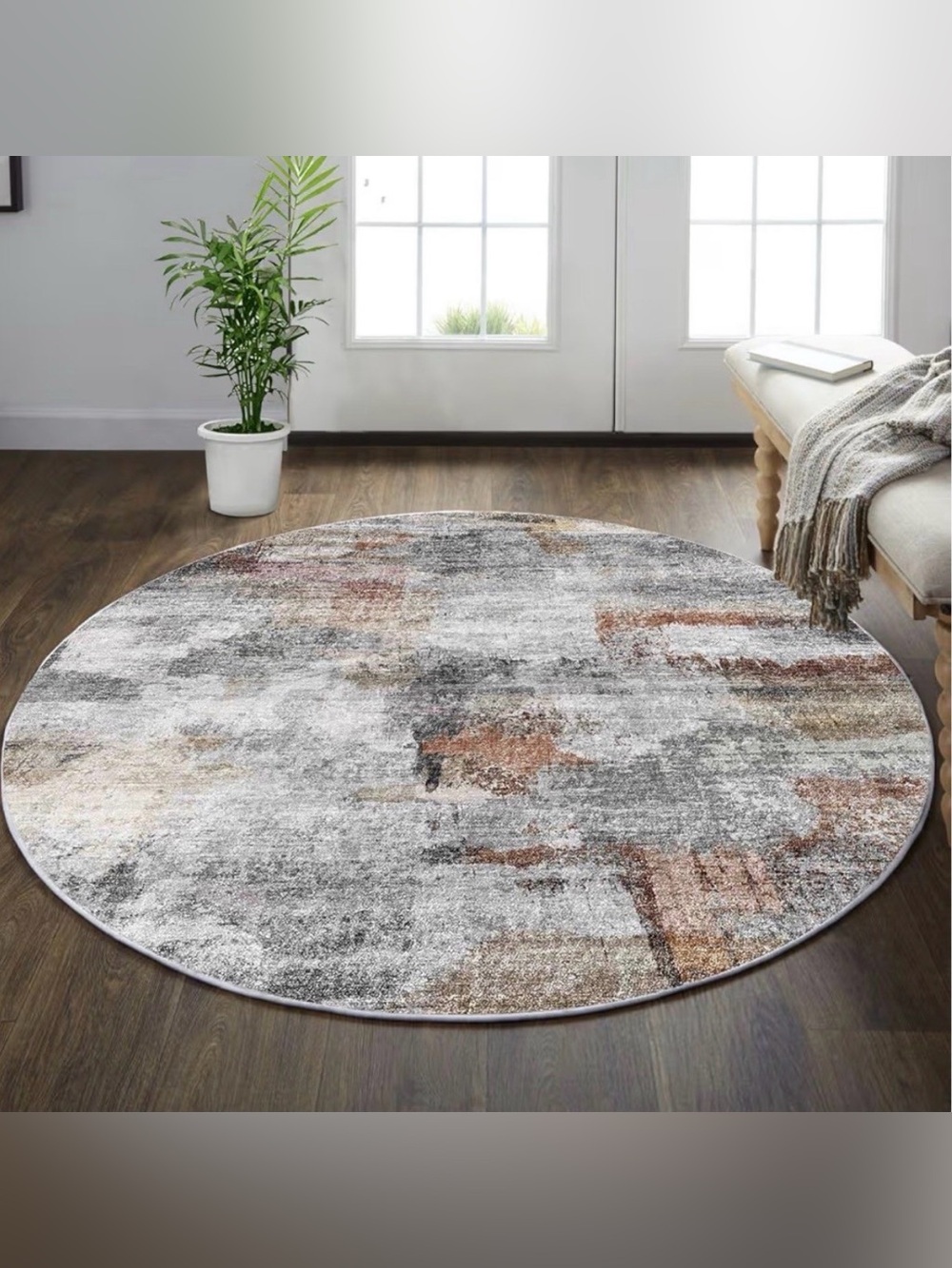 Round Rug 5ft Abstract Round Area Rug Non-Slip Indoor Rug
